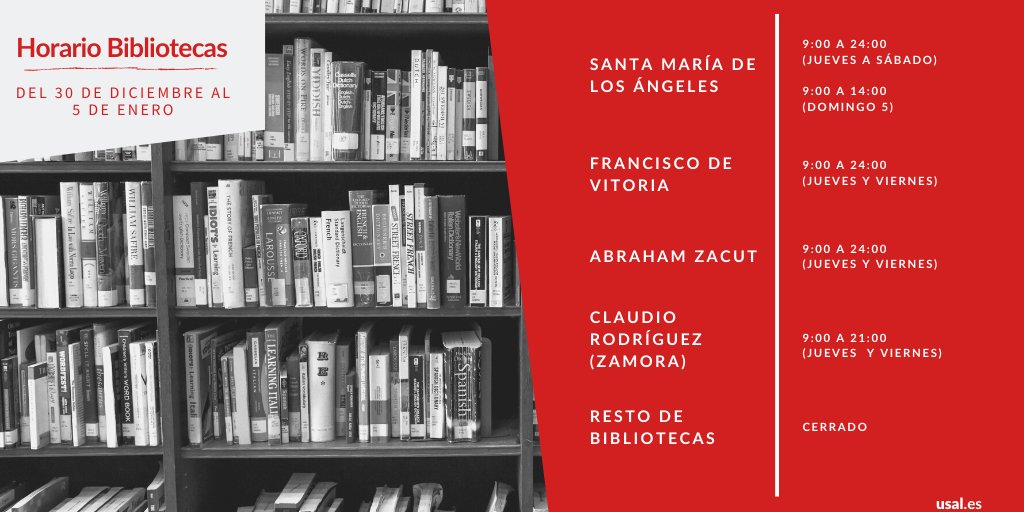 #BIBLIOTECAS | Estos son los horarios de las <a href="/bibliotecasusal/">Bibliotecas USAL</a> para la semana del 30 de diciembre al 5 de enero. ➡️ ow.ly/f2yc50xBSJJ