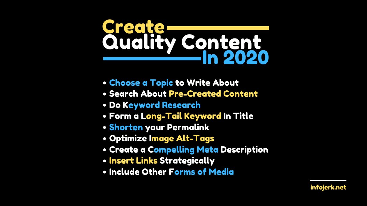 info_jerk's tweet photo. How to Create Quality Content in 2020
.
.
.
#infojerkmarketing #infojerk #Remarketing #SearchEngineMarketing #digitalmarketing #digitalmarketingexpert #digitalmarketingtraining #digitalmarketingstrategy #marketingdigital #internetmarketing #internetmarketinglifestyle https://t.co/9gPHr85xDO