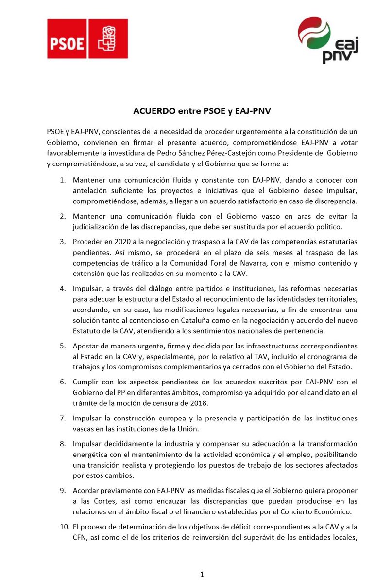 InesArrimadas's tweet photo. El pacto Sánchez-PNV:

👉🏻Dejar sin competencias a la @guardiacivil en Navarra en 6 meses

👉🏻No llevar al TC los desmanes del Gobierno vasco

👉🏻Cambiar la estructura del Estado

👉🏻Otro Estatuto con más concesiones

👉🏻Promover selecciones deportivas vascas

¿Hay alguien ahí, @PSOE? https://t.co/cJFmegdSVY