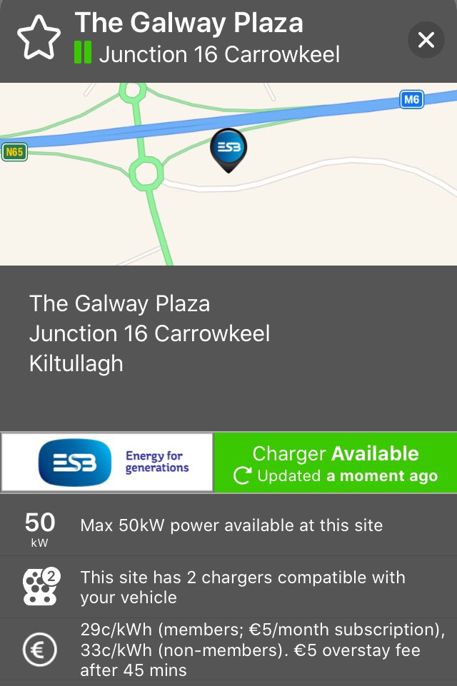 WattsUpIreland's tweet photo. Two new #ESBecars 50kW #ElectricVehicle chargers now live at the Galway Plaza (M6 near Kiltullagh)! https://t.co/I30R2aHKNP