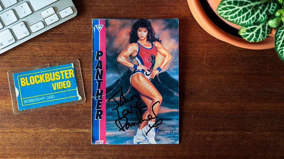 artjohnmayson's tweet photo. More ‘90s finds in the garage... Blockbuster card and signed autograph from Panther. Still haven’t found my #globalhypercolour t-shirt yet. #90skids #blockbustervideo #blockbusters #90s #thegladiators https://t.co/m9EFRU3Xam