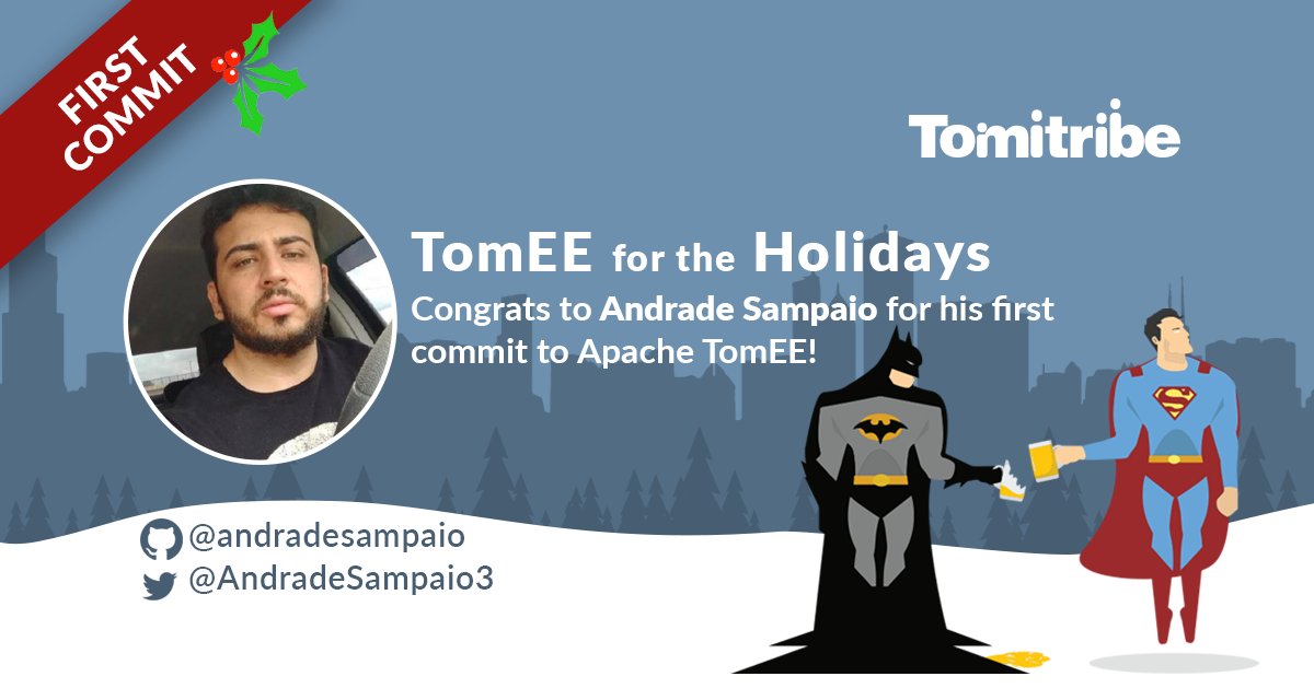 tomitribe's tweet photo. #TomEE4theHolidays! Thank you Andrade Sampaio @AndradeSampaio3 for your first contribution to @ApacheTomEE! Keep up the great work, Andrade!! https://t.co/MuagUAsHUK
#FirstTomEECommit #OpenSource #oss https://t.co/DV4L6snaWz
