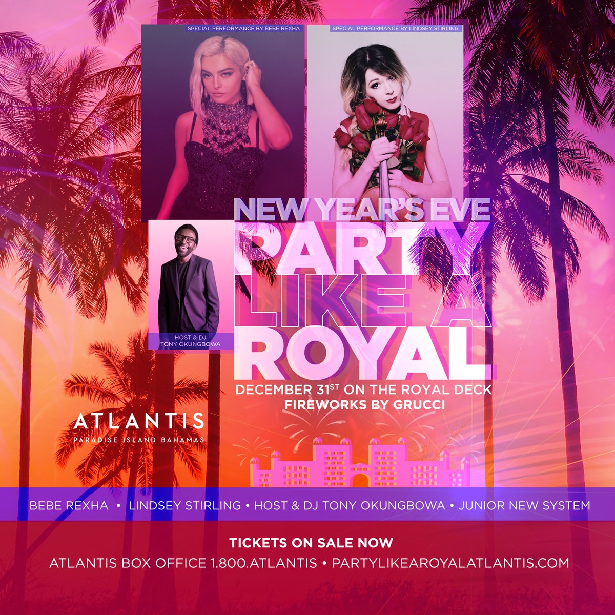 Tomorrow night!! #PartyLikeARoyal with me, @beberexha, @TONYOK and more at @AtlantisBahamas!
Visit PartyLikeARoyalAtlantis.com