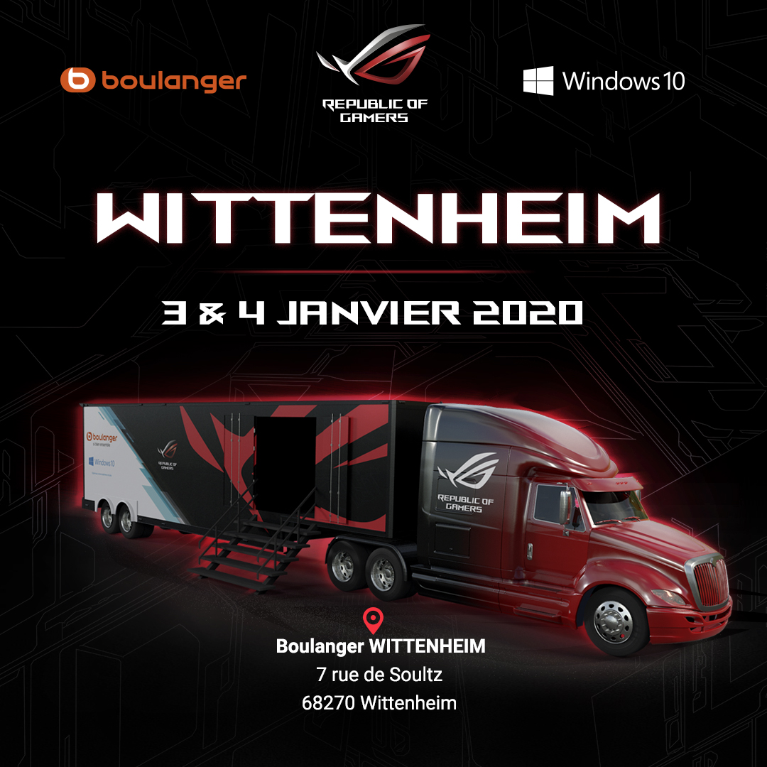 ASUS_ROG_FR's tweet photo. La dernière date du #ROGTOUR approche !
Rendez-vous au magasin @Boulanger de Wittenheim les 3 & 4 Janvier 2020 !
Venez découvrir l'univers #ROG, récupérez vos goodies et profitez de 150€ de remise sur les PC rog en magasin durant ces 2 jours !
https://t.co/edlXrMhkVL https://t.co/fAiDUYpBY5