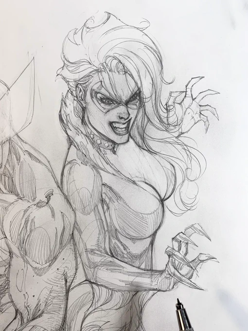 🔎✏️Some closeups of my pencil work from a recent upcoming #BlackCat cover featuring #Wolverine! 
