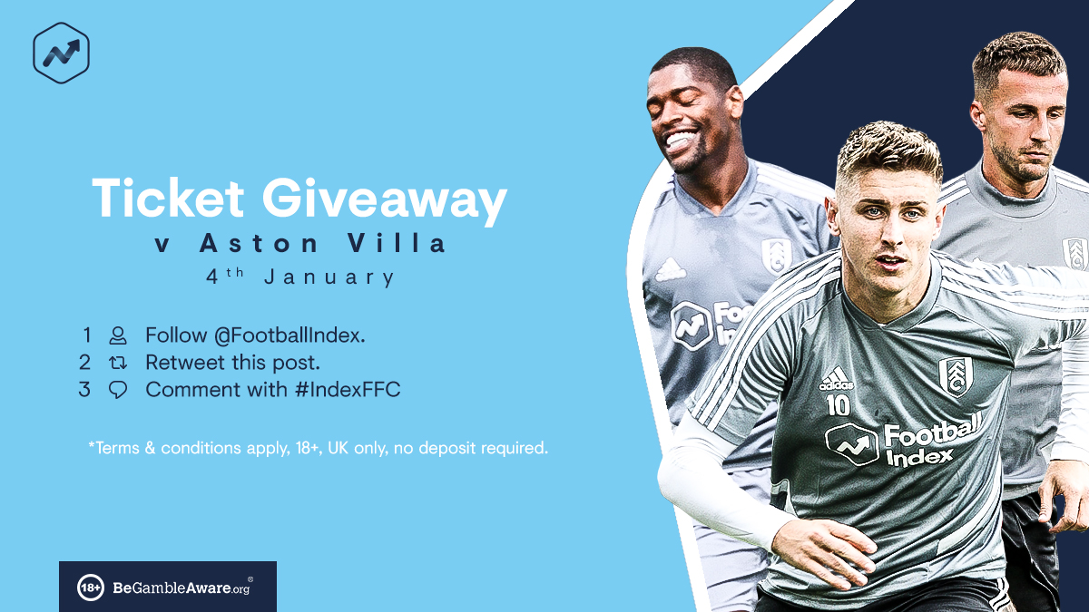 FootballIndex's tweet photo. Finish 2019 with a bang @FulhamFC fans 🚀

Fancy winning a pair of tickets for the #FACup tie against @AVFCOfficial? 

For your chance to win, just:

1⃣ Follow @FootballIndex
2⃣ RT this tweet
3⃣ Reply with #IndexFFC 

T&amp;Cs:
https://t.co/YIwDJ2m9Ye

#FFC https://t.co/fMoJx5olns