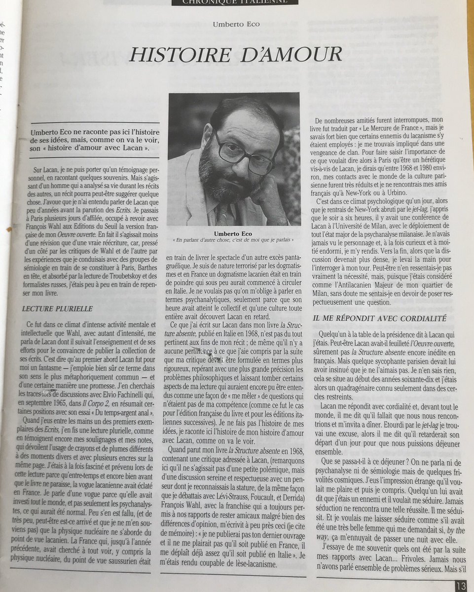 Sevelaure Histoire D Amour Umbertoeco Il Raconte Ici Son Histoire D Amour Avec Lacan Avec Son Flair D Animal Devorateur D Ames Il Avait Compris Qu En Parlant D Autre Chose C De Moi Que Je