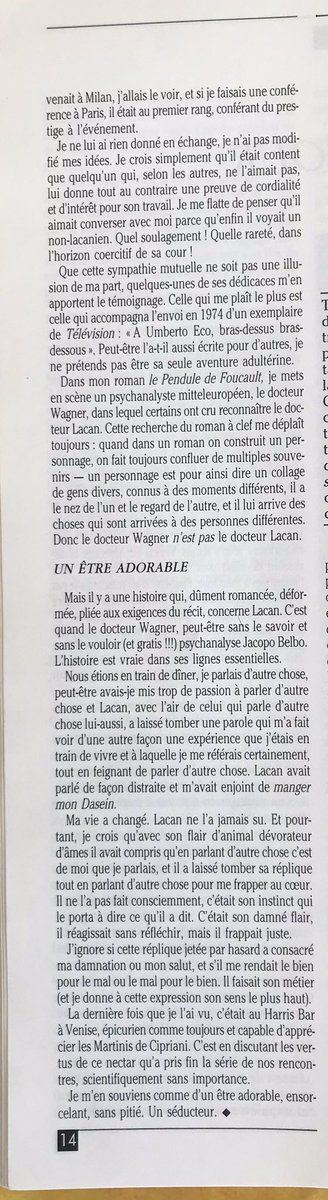 Sevelaure Histoire D Amour Umbertoeco Il Raconte Ici Son Histoire D Amour Avec Lacan Avec Son Flair D Animal Devorateur D Ames Il Avait Compris Qu En Parlant D Autre Chose C De Moi Que Je