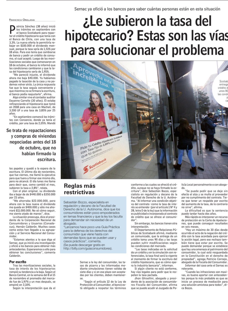 BozzoSebastian's tweet photo. Hoy en @lun explicando los derechos de los consumidores en caso de alza unilateral de la tasa hipotecaria. Los bancos deben respetar la tasa de interés informada previa a la firma del cto https://t.co/BWZZ204N0Q @crcuautonoma @autonomadechile https://t.co/fHXyKJeXFB