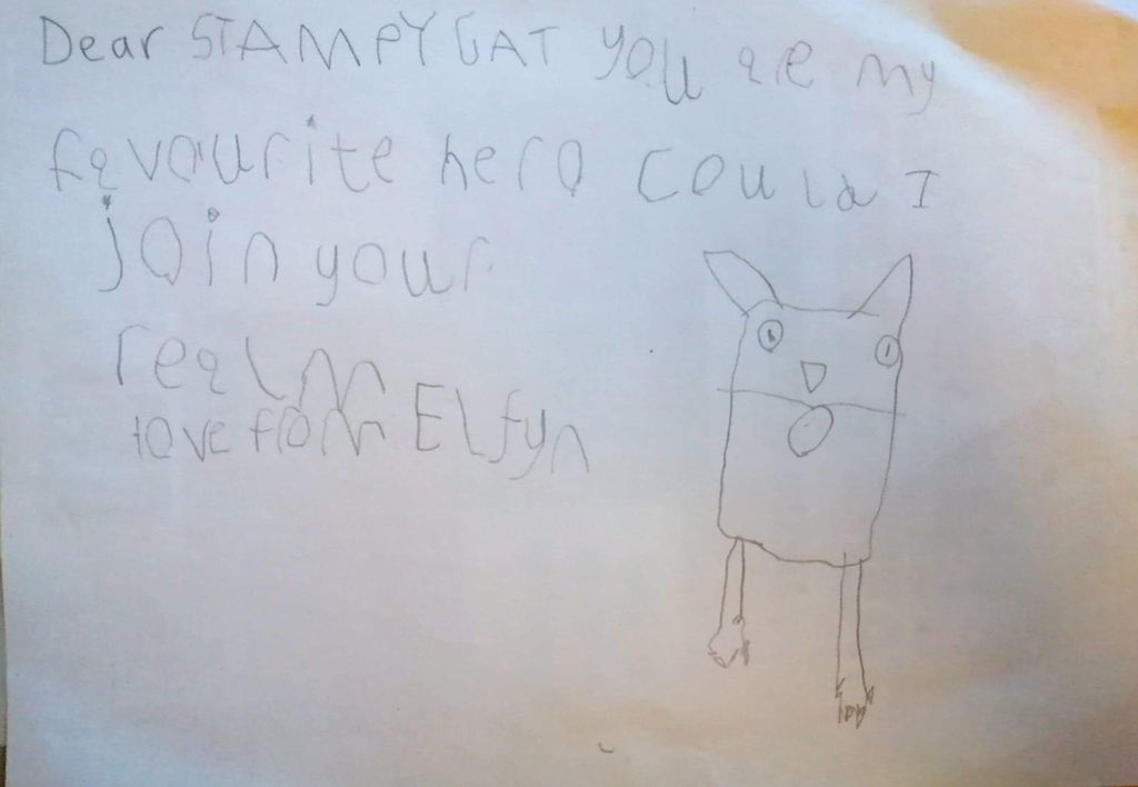 chloesiani's tweet photo. My 7 year old nephew Elfyn was given a pen and paper to write a letter to Santa... instead he wrote to a letter to @stampylongnose Elfyn is autistic and often refuses to write so stampycat thank you for inspiring this 7 year old! https://t.co/HZlNY1SrtH