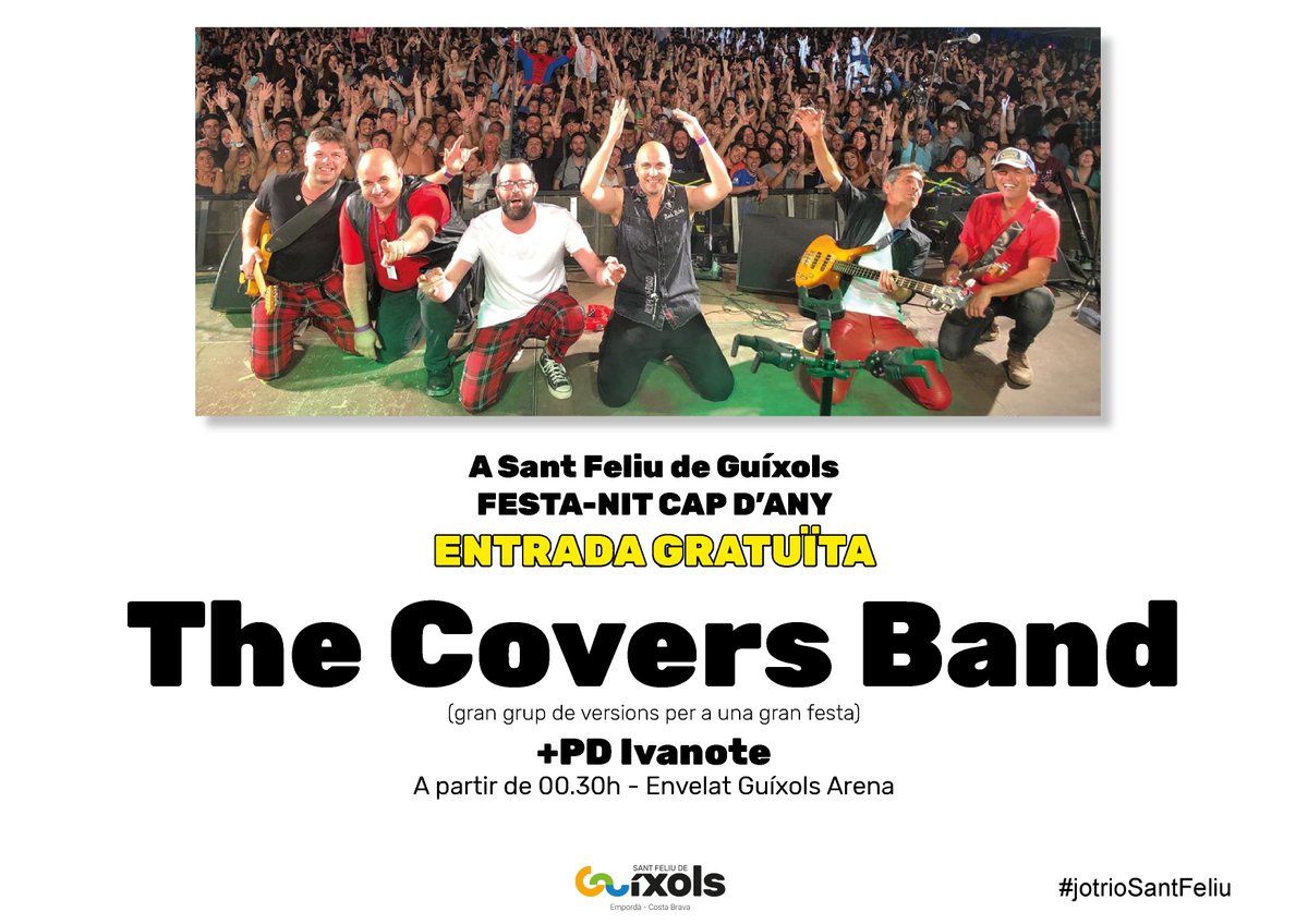 Demà és el dia!
 Ens veiem a les 00:30 al Guíxols Arena  amb <a href="/TheCoversBand1/">The Covers Band</a> i PD Ivanote per donar la benvinguda al 2020!

Que no hi falti ningú!!
Per Cap d'Any... #jotriosantfeliu