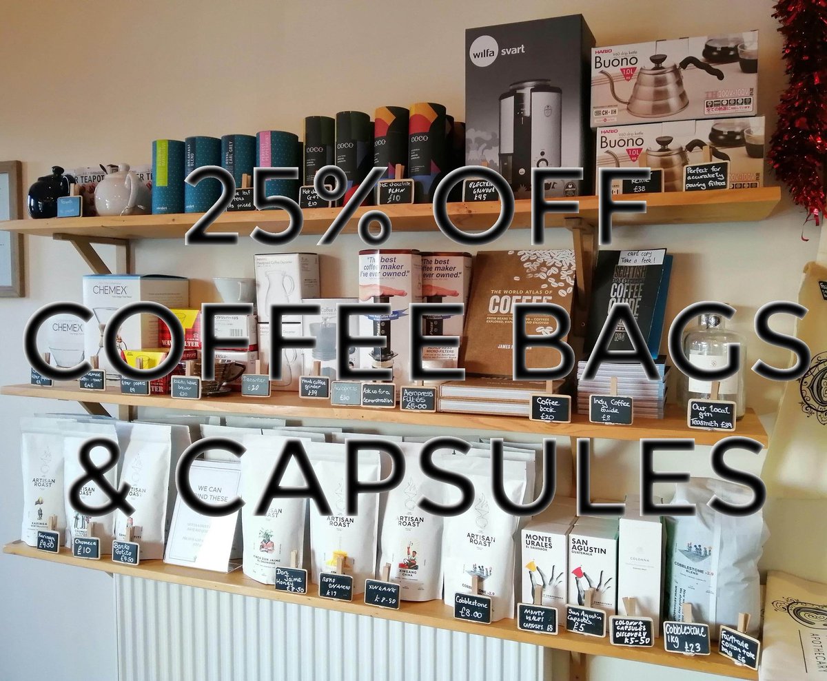 Start the new year the right way, with great coffee! 25% off all coffee bags and capsules in both our cafes!