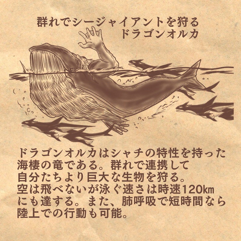 コブチャンチン 冒険者ギルドモンスター図鑑 No 2 海凶竜 ドラゴンオルカ ファンタジー世界の創作モンスターの生態を図鑑にしてみました 創作 モンスター ファンタジー コブチャンチン 冒険者ギルドモンスター図鑑 No 2 海凶竜 ドラゴンオルカ ファンタジー世界の創作モンスターの生態を図鑑にしてみました 創作 モンスター ファンタジー