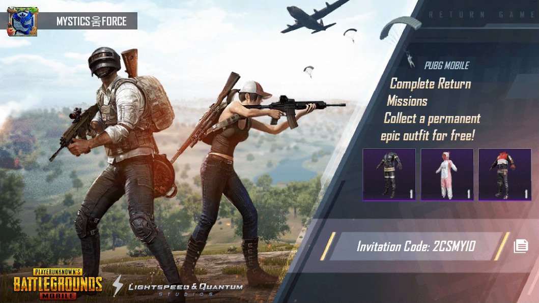 Navin24973166's tweet photo. 完成【PUBG MOBILE】回归任务，免费领史诗级永久套装！我的邀请码：2CSMYI0 https://t.co/sYVjhEQnjS https://t.co/sSY28TE70g