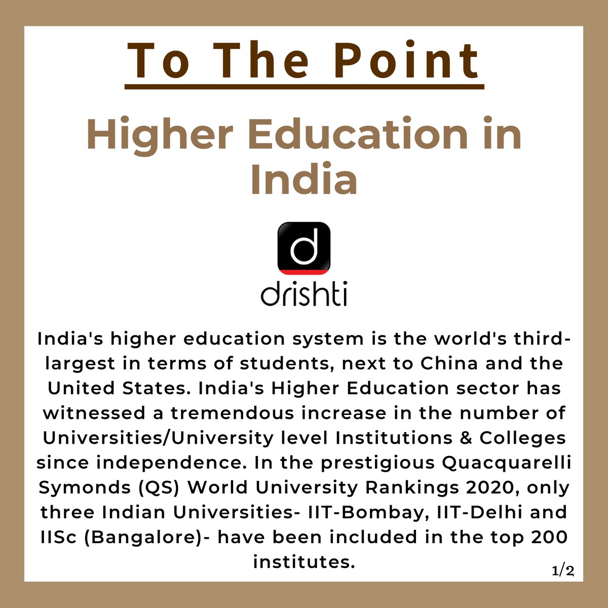 drishtiiaseng's tweet photo. This TTP is about issues and challenges associated with higher education in India. It also highlights the initiatives taken by the government.
Read More: https://t.co/T5mXw3qpOz
#HigherEducationInIndia #EducationInIndia #UPSCToThePoint #UPSCMains #DrishtiIASEnglish https://t.co/HKY88oQ1we