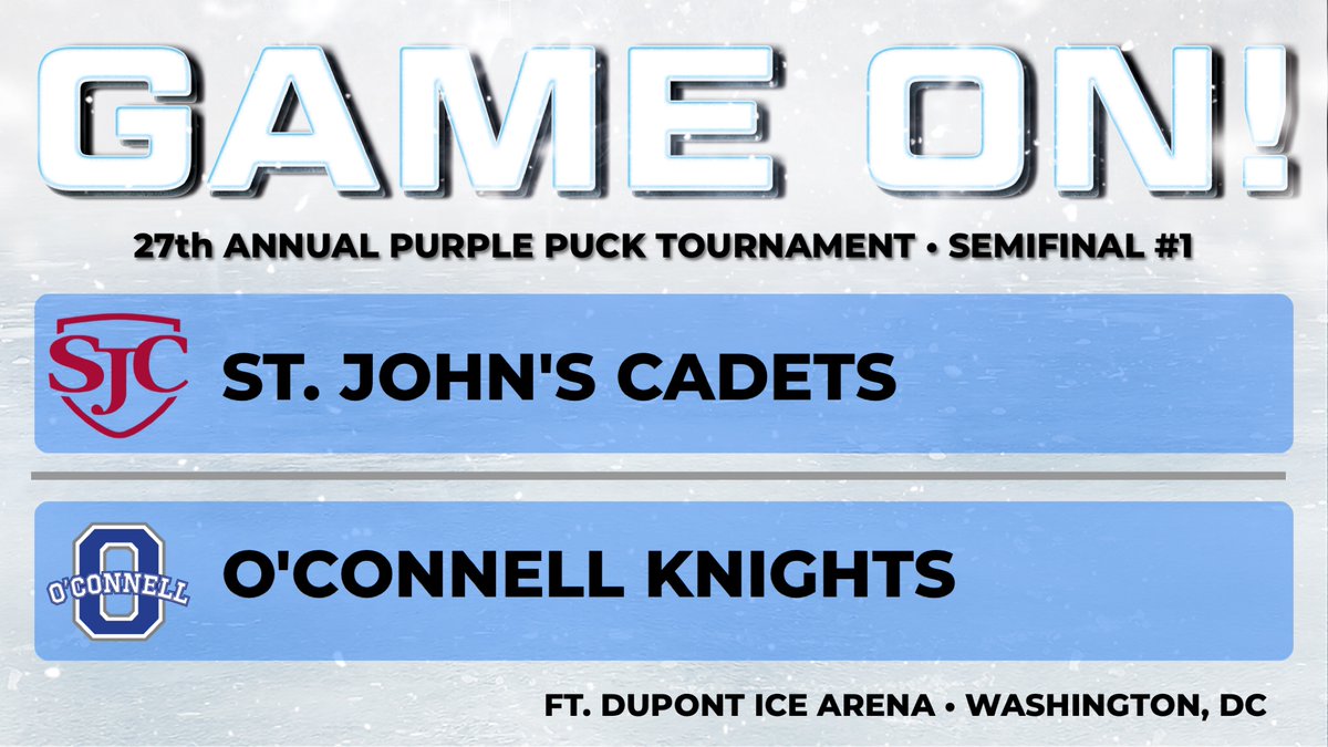 OConnellHockey's tweet photo. We're just a few minutes away from the start of the 1st Semifinal game of the Prep Division of the 2019 #purplepuck tournament, between the St. John's Cadets and YOUR O'CONNELL KNIGHTS! @djoathletics @chirpindmv @dmvprospects @dcareahockey https://t.co/HZoA2CQBdk