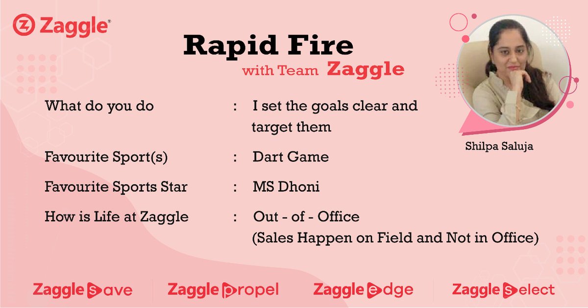 zaggleapp's tweet photo. A rapid fire with one of our Zagglers - Shilpa Saluja. 
She believes that staying out of office is the only way to make sales happen. Do you think so too?

#LifeAtZaggle #TeamWork #TeamGoals #Zaggle #HappytoWork #Happyemployees #Workplace #Havefun #MotivatedWorkForce https://t.co/AcYbLdQCL0