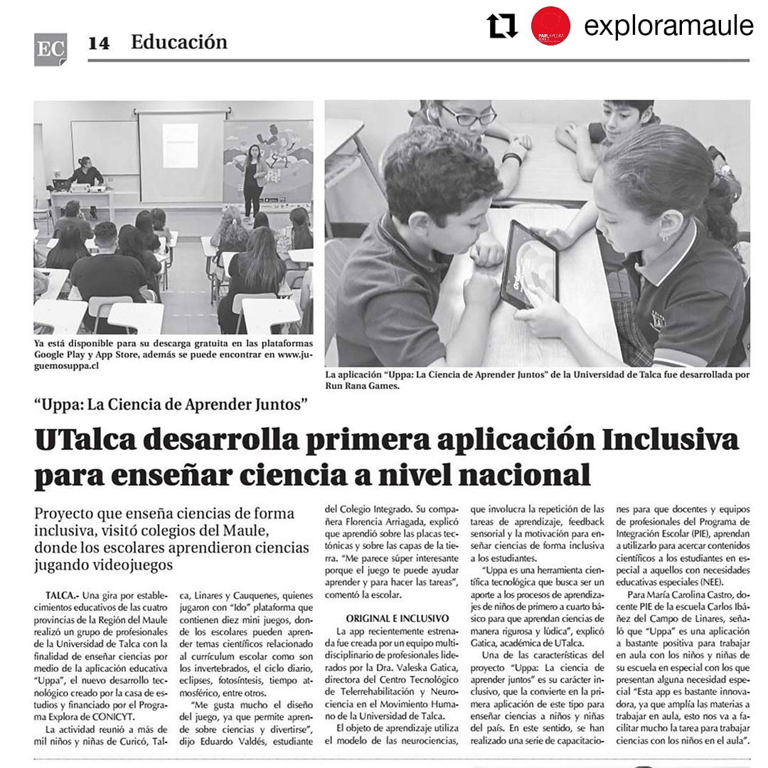 parexploranorte's tweet photo. #Repost @exploramaule
• • • • • •
#Uppa, la aplicación educativa de @utalca y @exploraconicyt que enseña ciencia de manera inclusiva, destacada en @diarioelcentro por su aporte a la difusión y enseñanza de #CyT
.
#ExploraRMNorte #ciencia #innovacion #app #udetalca #niños https://t.co/5Lg3zSLMZZ