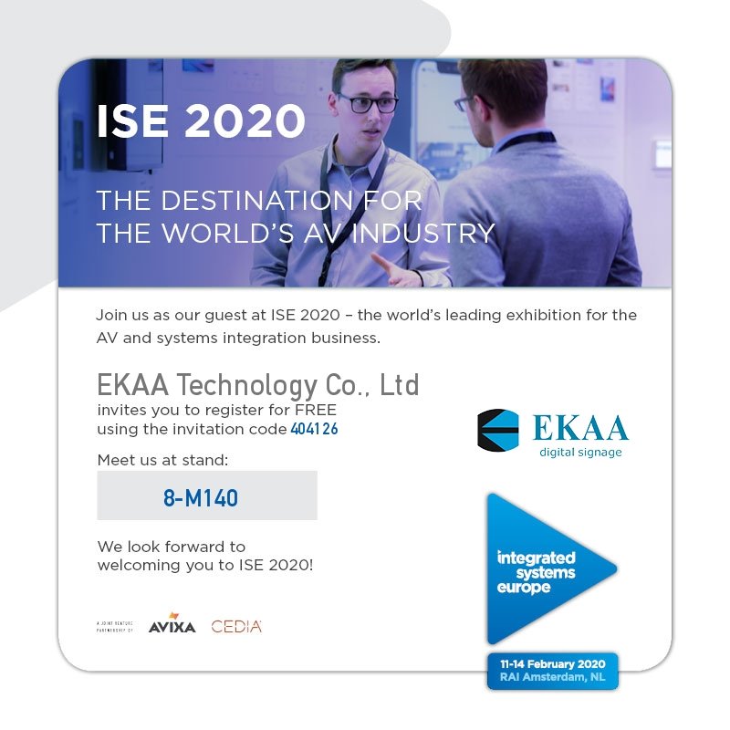 EKAA 100inch conference Interactive QLED LCD display will be shown at ISE2020 in Amsterdam. 

Welcome to discuss more questions with me. 😊