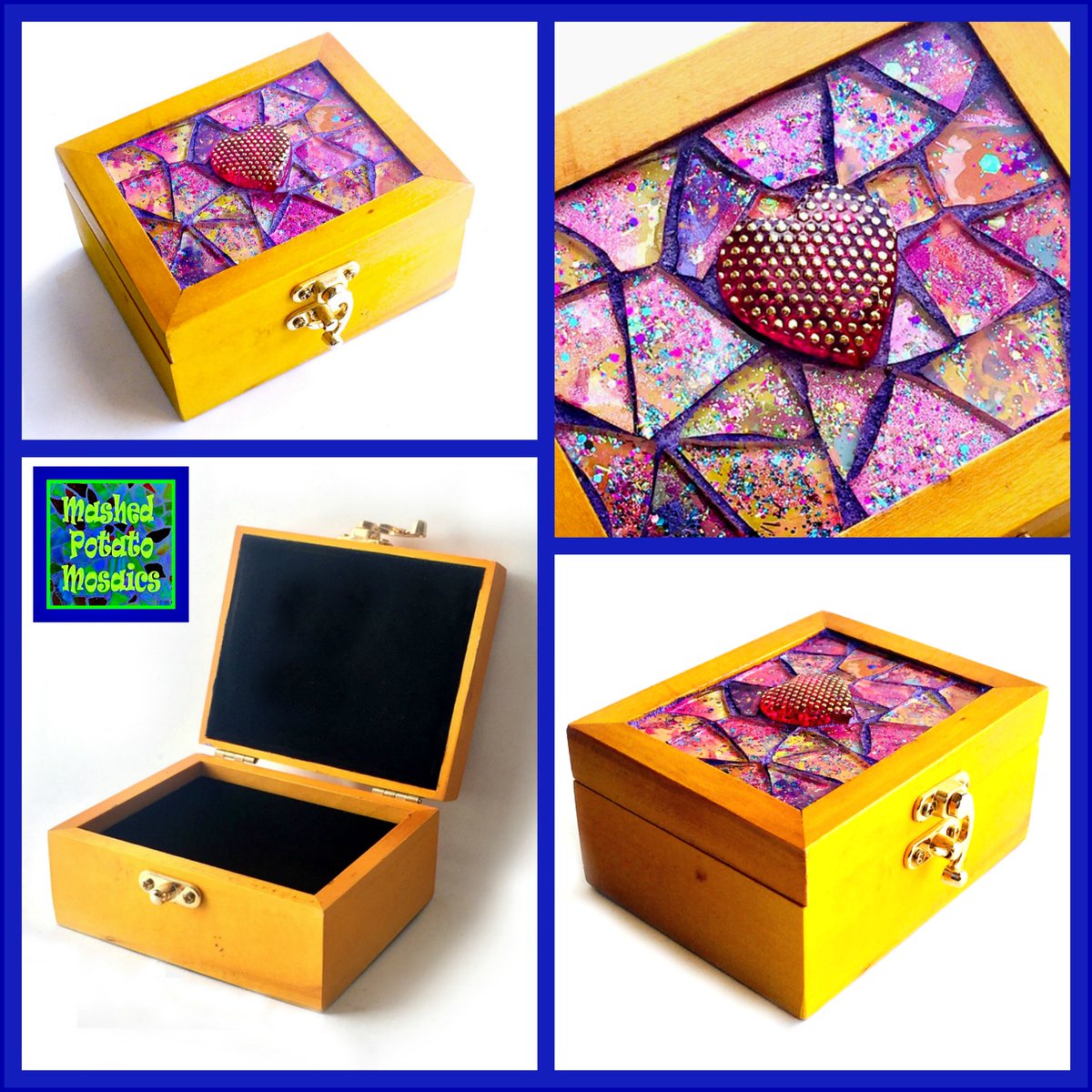 Is it too early to think about Valentine's Day? ❤️Here's a mosaic HEART trinket box. etsy.me/37lmC55 #ValentinesDay #heart #jewelrybox #trinketbox #mosaics #mashedpotatomosaics #handmade #etsy #etsyhandmade #etsyfinds #etsyshop #giftideas #gifts #giftidea