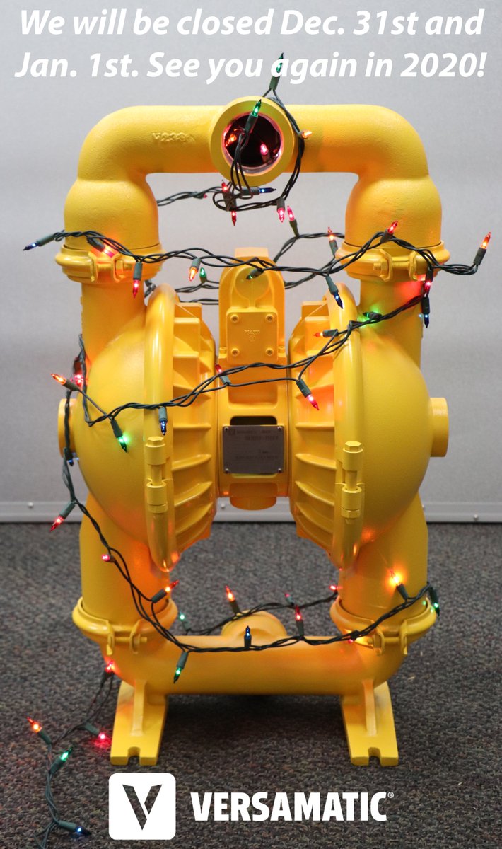 Versamatic1's tweet photo. A friendly reminder from your Versamatic team: Our offices will be closed December 31 and January 1 in observance of New Years Eve and New Years Day. We hope you're enjoying your holiday season with your friends and family. See you in 2020! #versamatic #aodd #happynewyear https://t.co/MAeY9mwwQ4