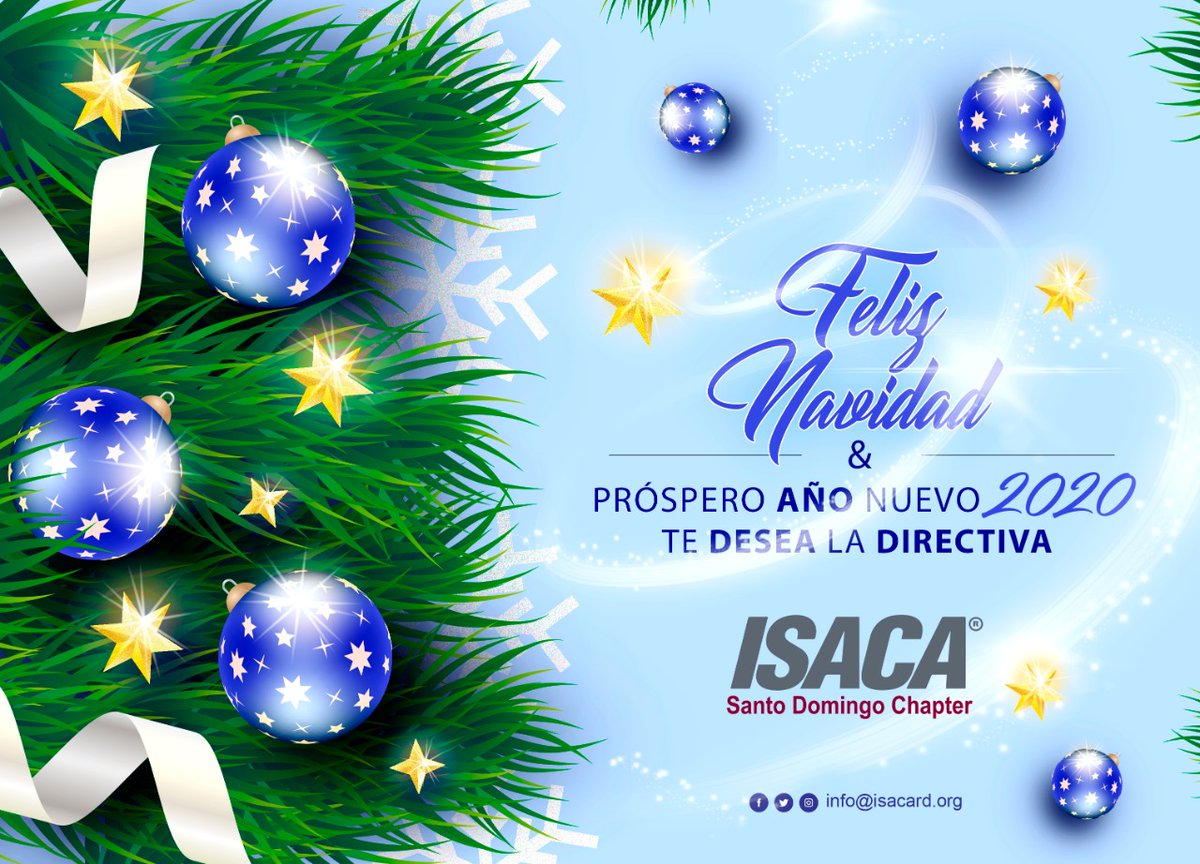 isacasdchapter's tweet photo. ISACA Capítulo Santo Domingo Chapter, les desea un exitoso año 2020.
Gracias por formar parte de esta gran comunidad.
#ISACASD #ISACASDC #ISACASDChapter #ISACACapítuloSD #LatinCACS #LatinCACS2020 #LatinCACSRD #Capacitación #FelicesFiestas #FelizNavidad #FelizAnoNuevo2020 https://t.co/pYZ7xiyc0V