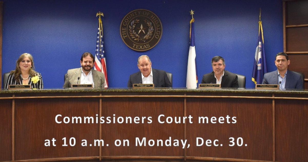 HidalgoCountyTX's tweet photo. Commissioners Court will hold its last meeting of 2019 at 10 a.m. this morning. The Drainage District Board of Directors meets at 9:30 a.m., followed by Commissioners Court. Meetings are held in the Commissioners Courtroom, 100 E. Cano St. in Edinburg. #CountyGovInAction https://t.co/VzX2n3kwX8