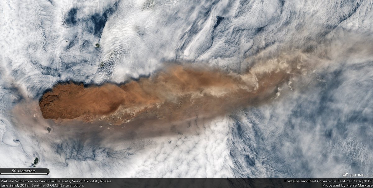 #Raikoke #Volcano🌋 ash cloud, Kuril Islands, Sea of Okhotsk, #Russia🇷🇺 22 June 2019 Copernicus/Pierre Markuse