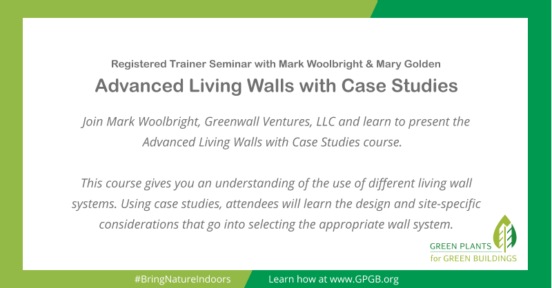 GPGBdotORG's tweet photo. Join us Jan. 24 from 8-11 during your time at TPIE 2020 for an Advanced Living Wall seminar. Explore a variety of case studies and dig in to the different types of living wall systems. Register today to attend! https://t.co/8KB0tz7aNN https://t.co/NNoivRk6v6