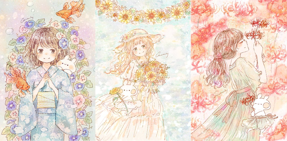 「今年3月から描きはじめた、毎月のお花をテーマにしたイラストたち。
あと1月と2月」|momochy🐇 (ももちー)のイラスト