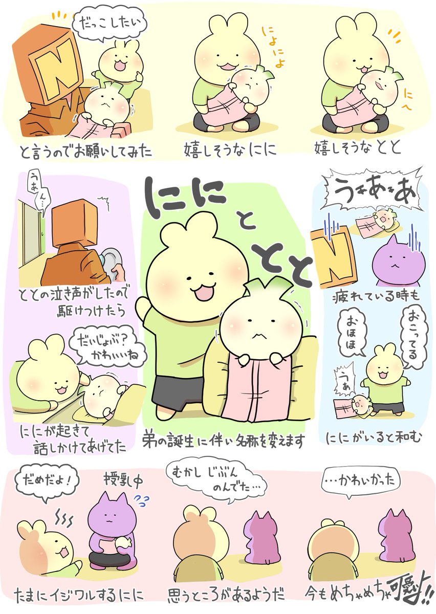 日々のつぶやき。
弟くん初登場!
デザイン模索中につき変更の可能性もありますが、とりあえずこれでいってみようと思います。
モチーフは、ににがきんちゃくで、ととがネギです(何の関連性もない)