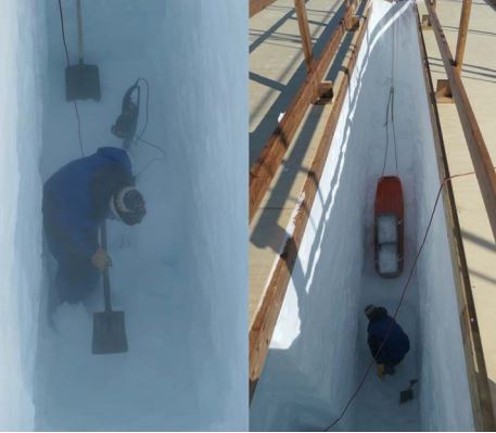 Today the drilling trench excavation was almosted completed (6.2/7 m); the temperature at 4 m of depth is already around -55°C. Borehole casing is now firmly installed down to 107.7 m and everything is ready for the Radix deep drilling.