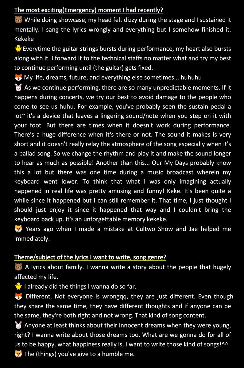 day6scosmos's tweet photo. DAY6 2019 YEARBOOK INTERVIEW (1/2)

trans by. jaeraindrops
*may contain inaccuracies https://t.co/3RHzWgxfEE