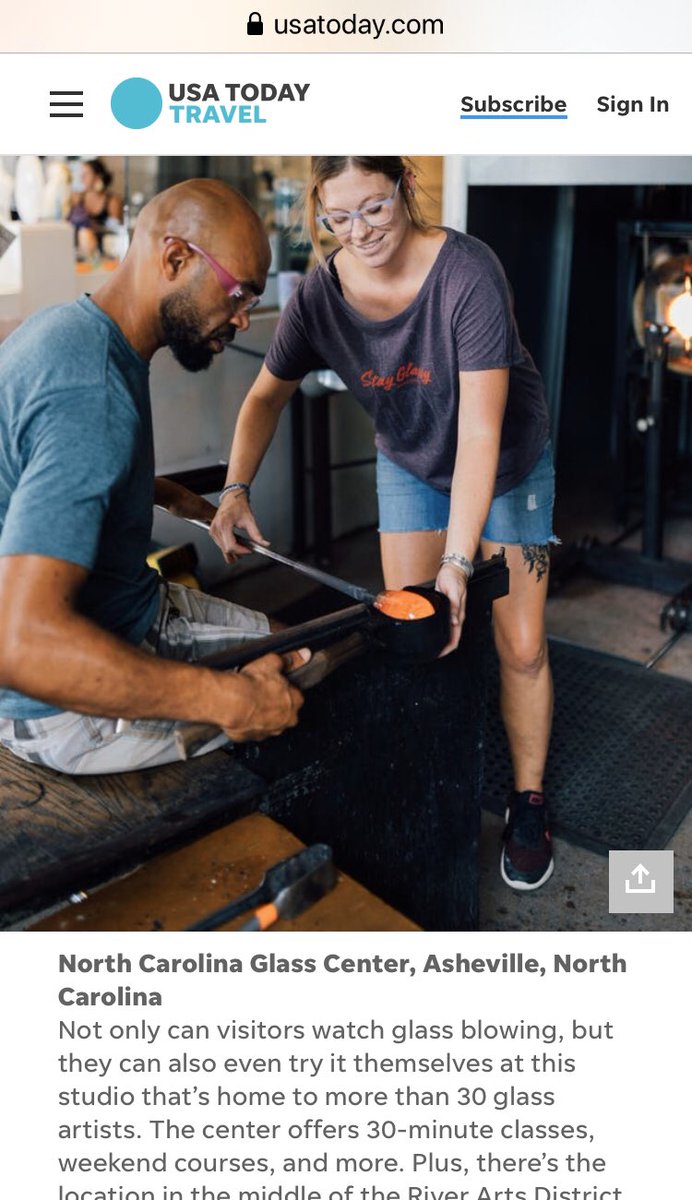 SDosier's tweet photo. Curator of #AppalachiaNow exhibition at @AshevilleArt dishes on #DIY #ArtStudios across USA via @usatodaytravel @Lbleiberg. @NCglasscenter is one of them. #art #travel #AvlArt https://t.co/6s8ypcgWCi #DKCGclient https://t.co/uKPifEFzhv