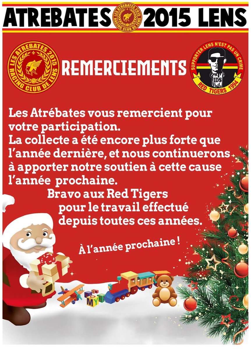 LesAtrebates's tweet photo. Bravo aux Red Tigers 1994 pour le travail effectué depuis toutes ces années.

A l'année prochaine ! 🎄 https://t.co/1uwzXKO9Tn