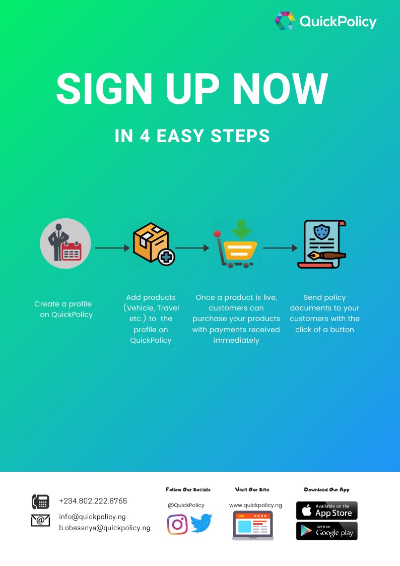 QuickPolicy's tweet image. Introducing the future of African insurance... Sign up now!!!
#QuickPolicy #QuickPolicyNG #No1InsuranceMarketPlace #InsureAfrica #InsureNigeria