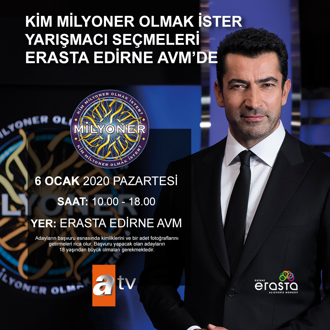 erastaedirneavm's tweet photo. 6 Ocak Pazartesi, "Kim Milyoner Olmak İster" yarışmacı seçimleri Erasta Edirne'de gerçekleştirilecek! Bilgine güveniyor, heyecana ortak olmak istiyorsan Erasta'da buluşalım...
⠀⠀⠀
#kimmilyonerolmakister #edirne #erastaedirne #erasta #kenanimirzalioğlu https://t.co/XCOWcegluN
