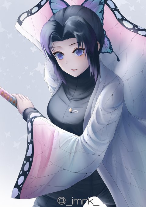 EncayさんがTwitterに投稿した胡蝶しのぶ(鬼滅の刃)のイラスト。