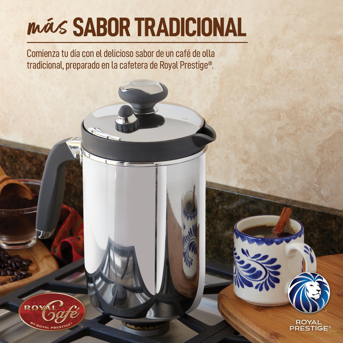 CAFETERA ROYAL PRESTIGE 4 Tazas De Café De Acero Inoxidable \