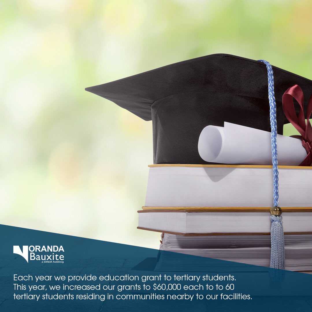 NorandaBauxite's tweet photo. Each year we provide education grants to tertiary students. This year we increased our grants to $60,000 each to 60 tertiary students residing in communities nearby our facilities. https://t.co/m57pkE3igx