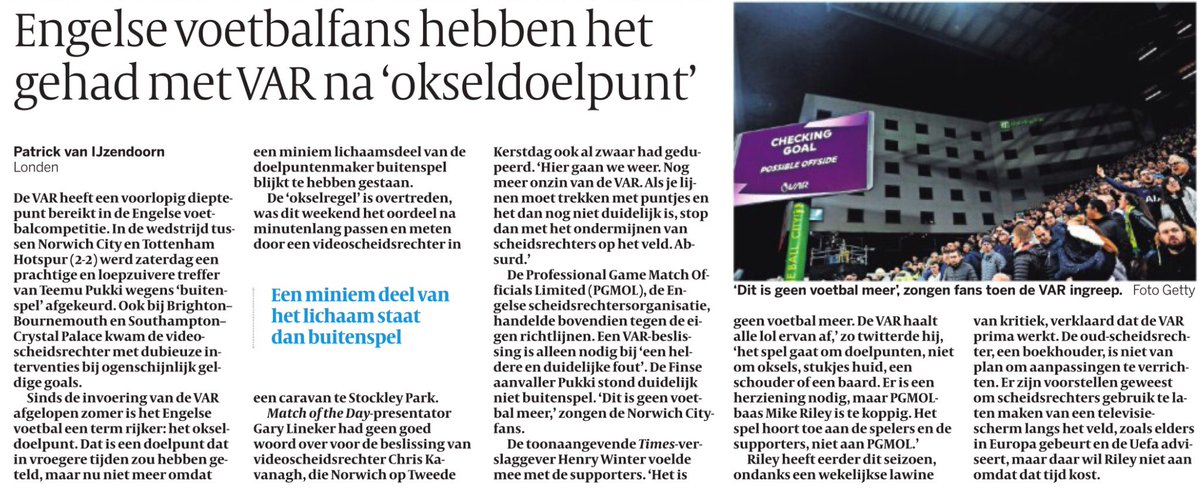 StopdeVAR's tweet image. @volkskrant "Engelse voetbalfans hebben het gehad met de #VAR". Niet alleen de engelse fans hoor! Wat de  gedrocht. #stopdevar @VarStop