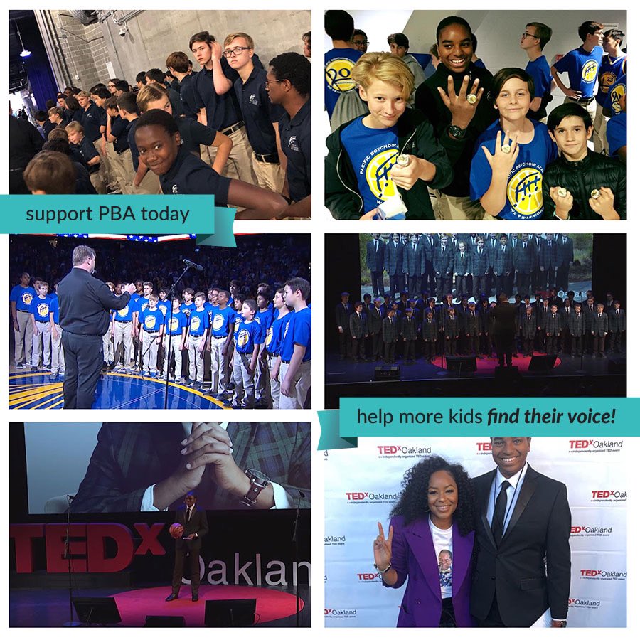 PBA choristers get access to unparalleled performance opportunities: <a href="/TEDxOakland/">TEDxOakland</a> , The <a href="/warriors/">Golden State Warriors</a> and <a href="/Athletics/">Athletics</a> , <a href="/SFSymphony/">SF Symphony</a> &amp; <a href="/OakSym/">Oakland Symphony</a> and more! We keep tuition low and offer scholarships and financial aid - you can help! bit.ly/give2PBA