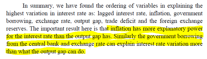 + A paper by Wasim Malik of PIDE (excerpt attached) on SBP's rate policy corroborates a point I inferred earlier :SBP is more concerned with trying to control inflation, make govt borrowing cheaper, and keep the bottom from falling off from its exchange rate, than growth!+