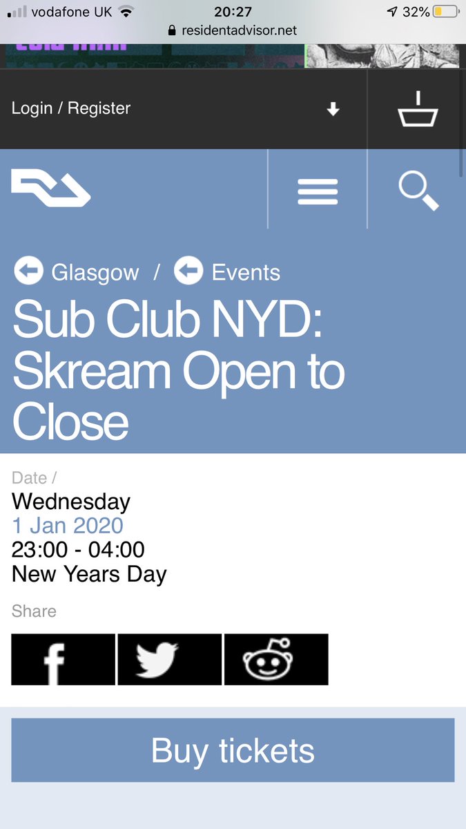 Selling 1 ticket for skream at sub club on New Year’s Day - dm for more details - event below - sold out event #skream #opentoclose