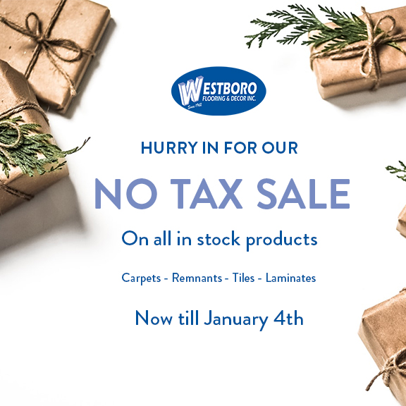 Only a few more days left of our No Tax Sale! Stop by our showroom and check out what we have in stock from carpets, to tiles, LVT, and so much more. ✨

Just a reminder, that our showroom will be closed, December 31st to January 1st, but we will be open again on January 2nd.