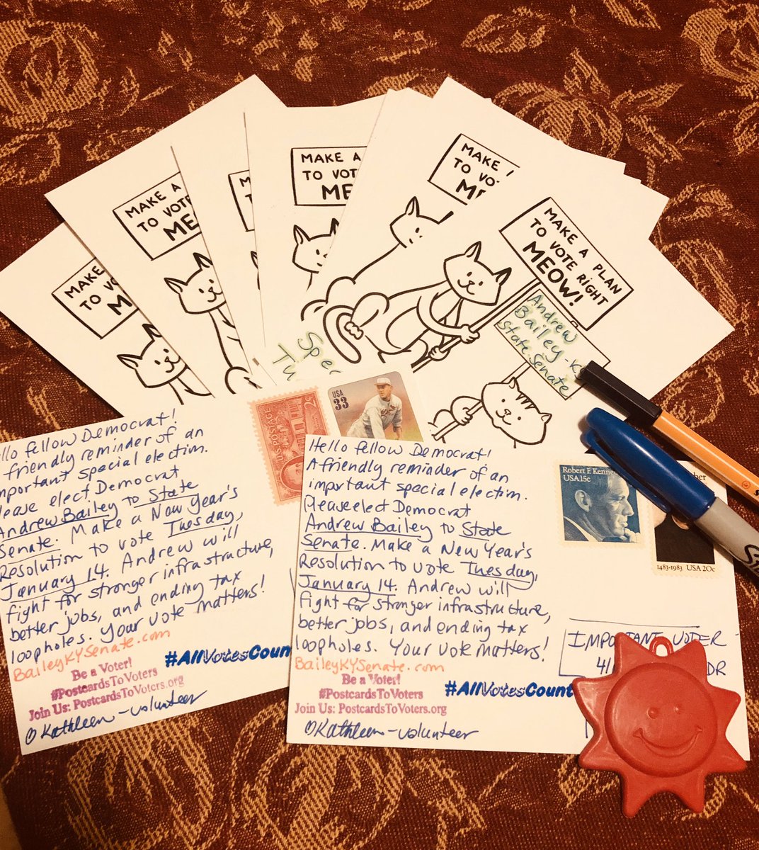 Moodmachine's tweet photo. 10 #PostcardsToVoters for Andrew Bailey for Kentucky State Senate #KY38. Special election Tuesday January 14. Every vote matters! #Bailey4KY @DemocratWit @chrischris_78 https://t.co/TPIZkNrrlq