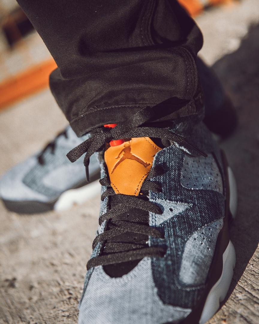 washed denim 6s on feet