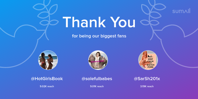 Our biggest fans this week: HotGirlsBook, solefulbabes, SarSh201x. Thank you! via https://t.co/A1vpqAjixD<a href="/tag/mytwitteranniversary"class="tags"><span>#mytwitteranniversary</span></a>