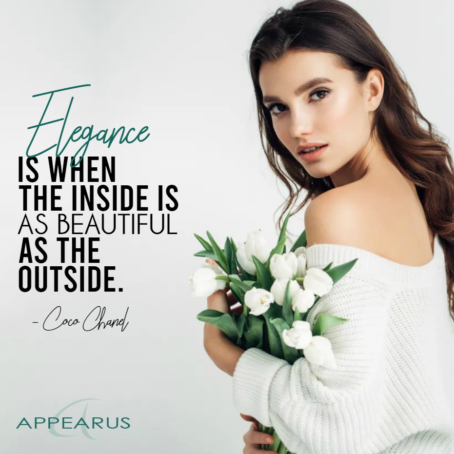 "Elegance is when the inside is as beautiful as the outside." -Coca Chand 

#appearus #spaapparel #sparobe #spawrap #headwear #undergarments #slippers #esthetics #estheticsupplies #facialsponge #cottonandnonwoven #bowlsandbottles #brushes #clothes #towels #implements