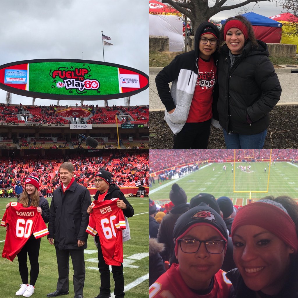 Had a great time at the game yesterday! 🏈 @FUTP60 State ambassador’s for Kansas and Missouri were recognized on the field by @Chiefs Chairman and CEO Clark Hunt. @NFL #FuelGreatness #wpsproud @MarshallUsd259 #7thgrade #PresidentVictor